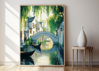 Affiche Village Aquatique Jiangnan – Poster Décor Canal Traditionnel