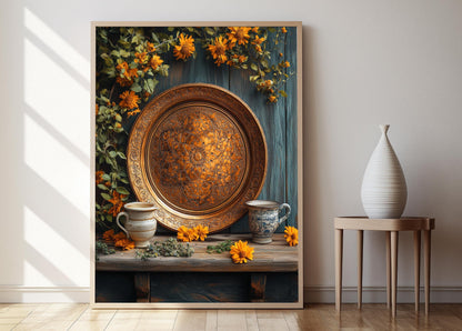 Affiche en cuivre azerbaïdjanais – Poster déco florale géométrique