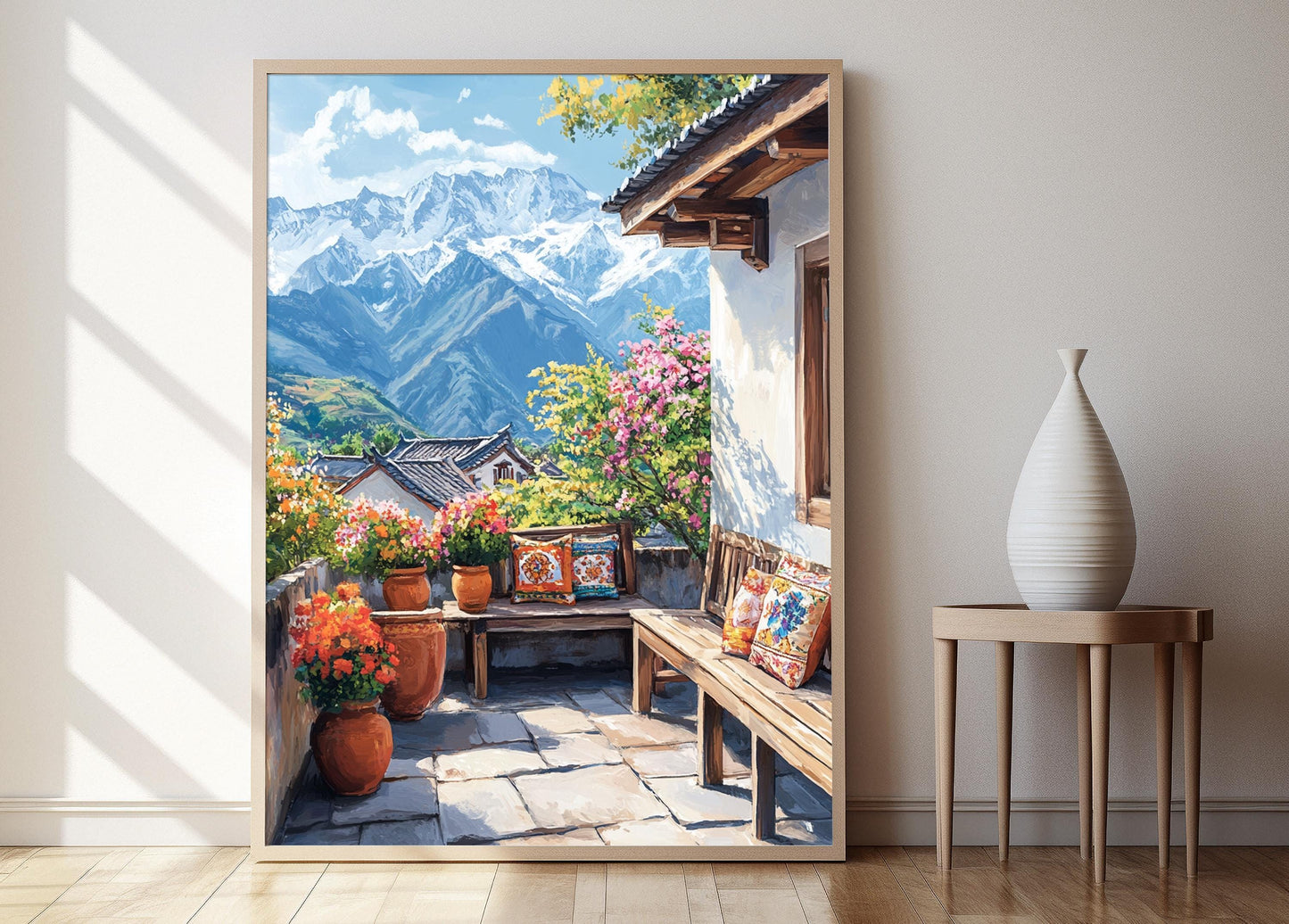 Affiche Lijiang – Poster Art Naxi et Illustration de Pot de Fleurs