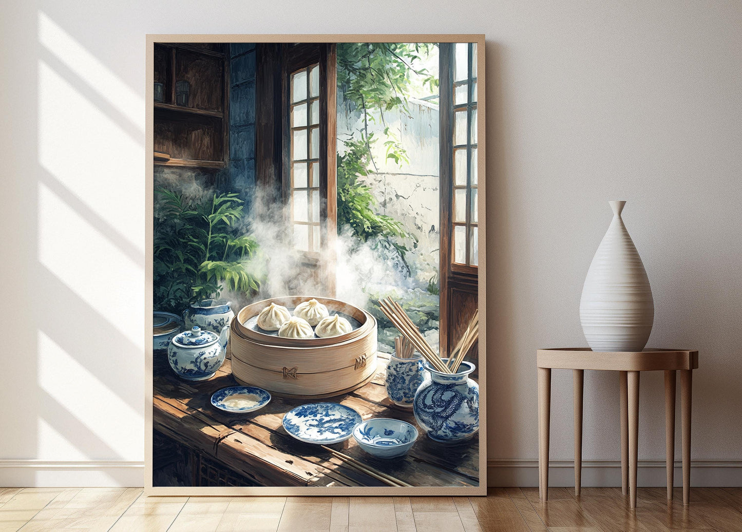 Affiche Raviolis Chinois – Poster Illustration Motif Dragon en Vapeur