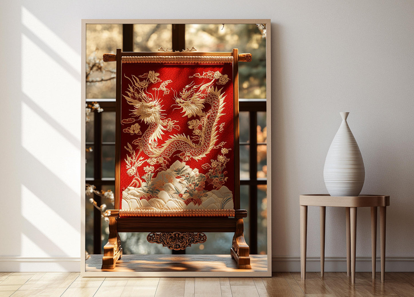 Affiche Art en Soie Chinoise – Poster Dragon et Phénix Traditionnel