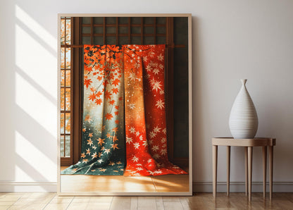 Affiche Furoshiki Japonaise – Poster Art de Feuille d'Erable et Flocon