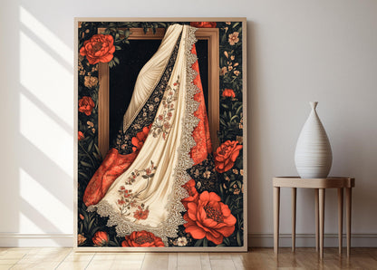 Affiche Textile Muslin du Bangladesh – Poster Illustration Florale en Dentelle