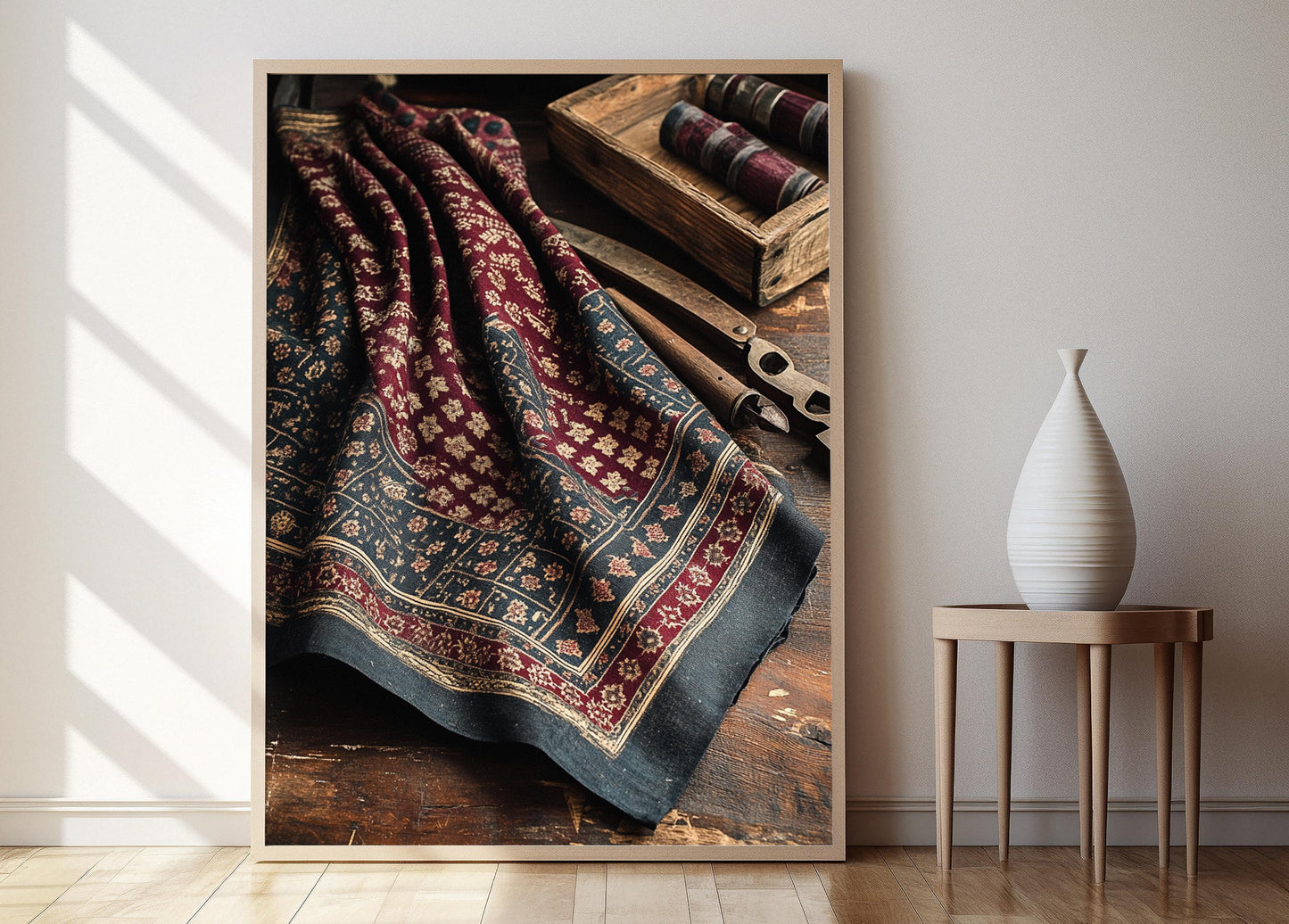 Affiche Art en Tissu Ajrak Pakistanais - Poster Géométrique Élégant