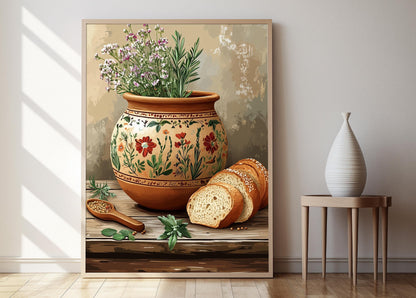 Affiche en Terre Cuite Bulgare – Poster Décor Floral Rustique pour Cuisine