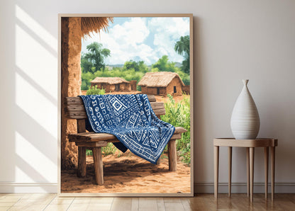 Affiche Art Textile Adire Nigérian – Poster Mot Africain Rustique