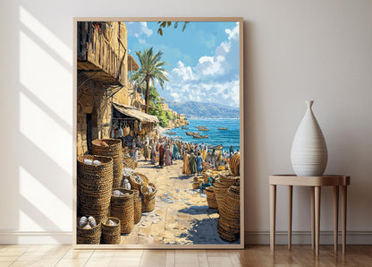 Affiche Latakia Bazaar – Impression artistique des artisans côtiers syriens
