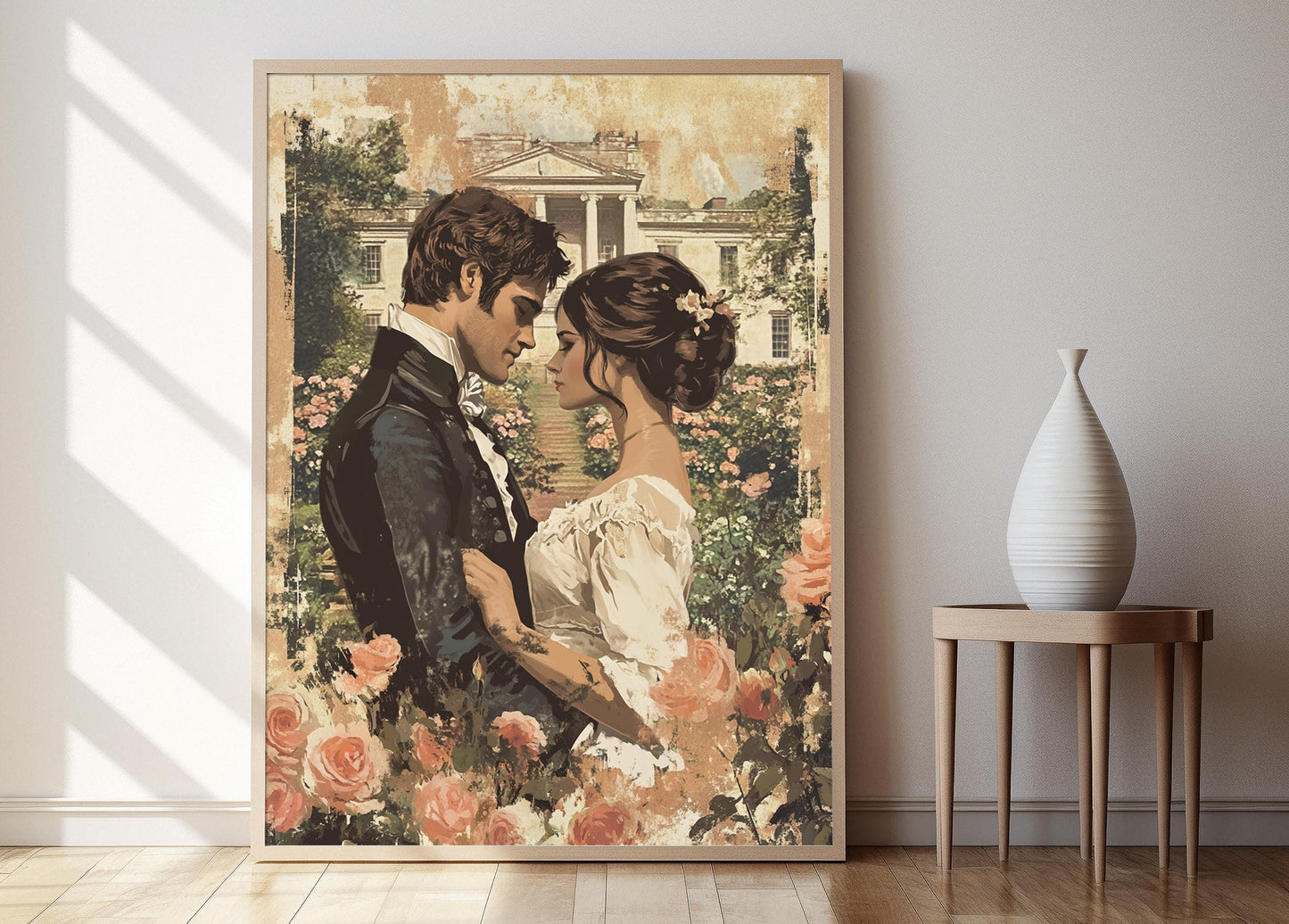 Affiche Orgueil et Préjugés – Poster Elizabeth Bennet et Mr. Darcy dans le jardin romantique