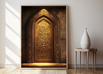 Affiche en Bois Islamique – Poster Art Calligraphique Décor Culturel