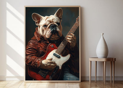 Affiche Bulldog Jouant de la Guitare – Poster Animaux Drôles