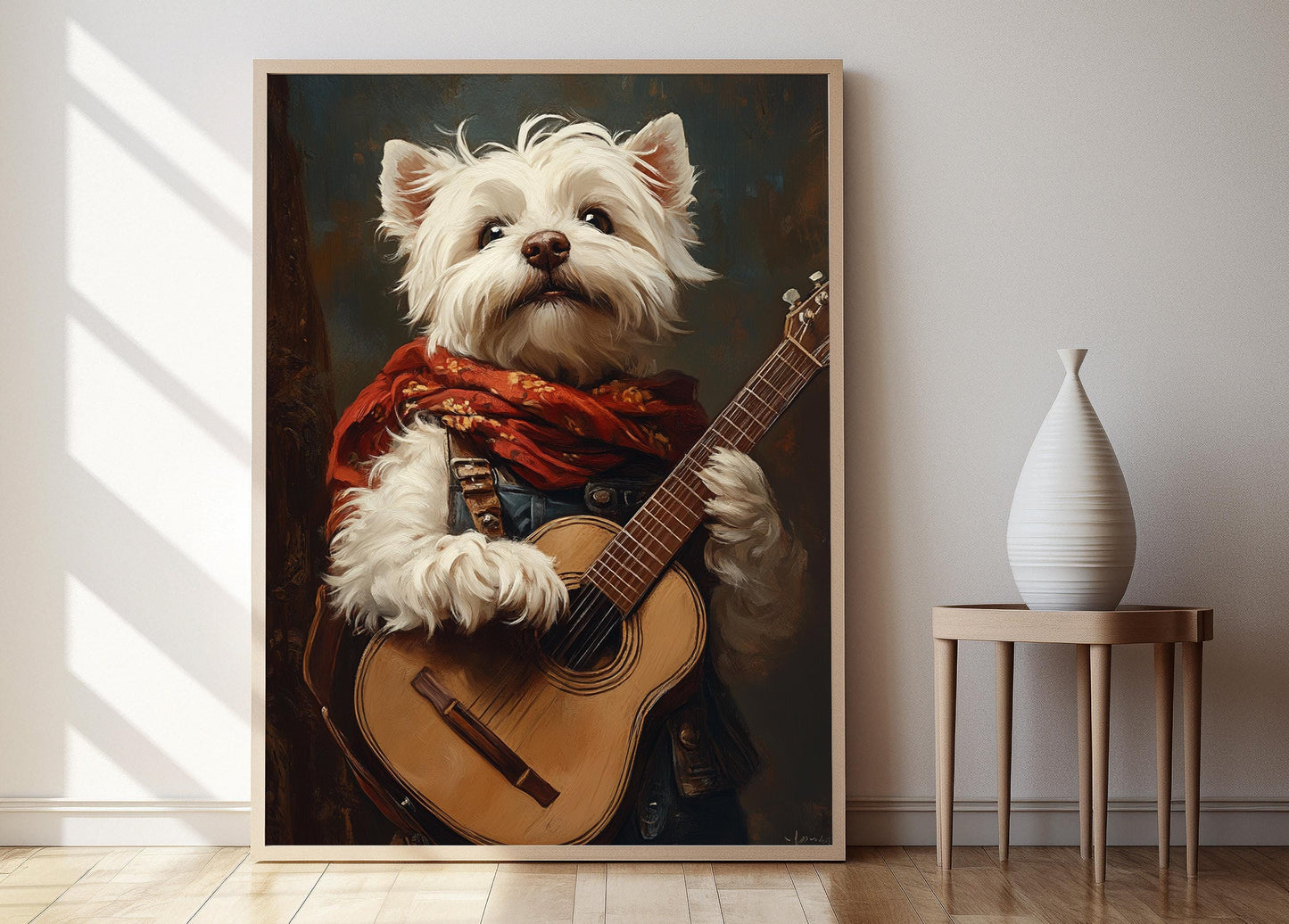 Affiche de chiot maltais à la guitare – Art amusant pour les amoureux des chiens