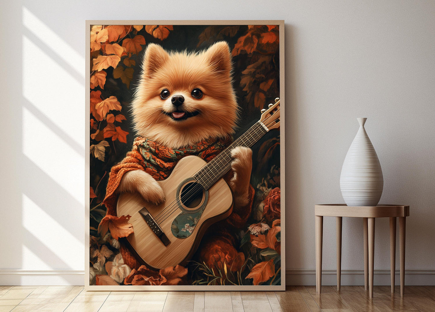 Affiche Pomeranian - Poster Chiot Rigolo Jouant de la Guitare