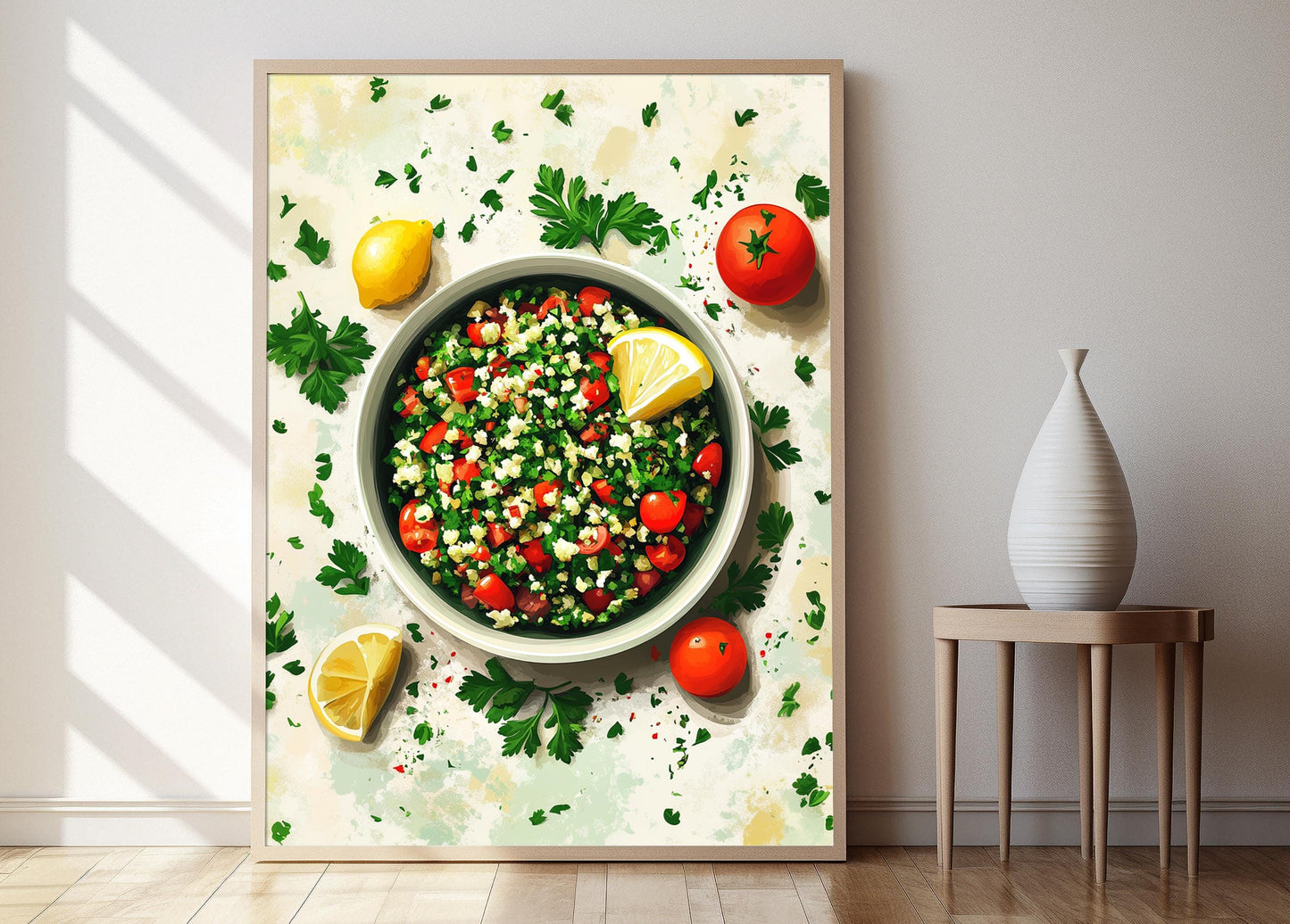 Affiche Tabbouleh Libanais – Impression Art Déco Méditerranéenne Vibrante