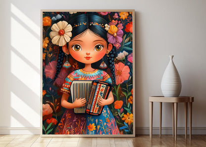 Affiche Musique Guatémaltèque – Poster Art Accordéon et Huipil Floral