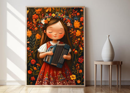 Affiche Fille Polonaise – Poster Art avec Accordéon de Kraków