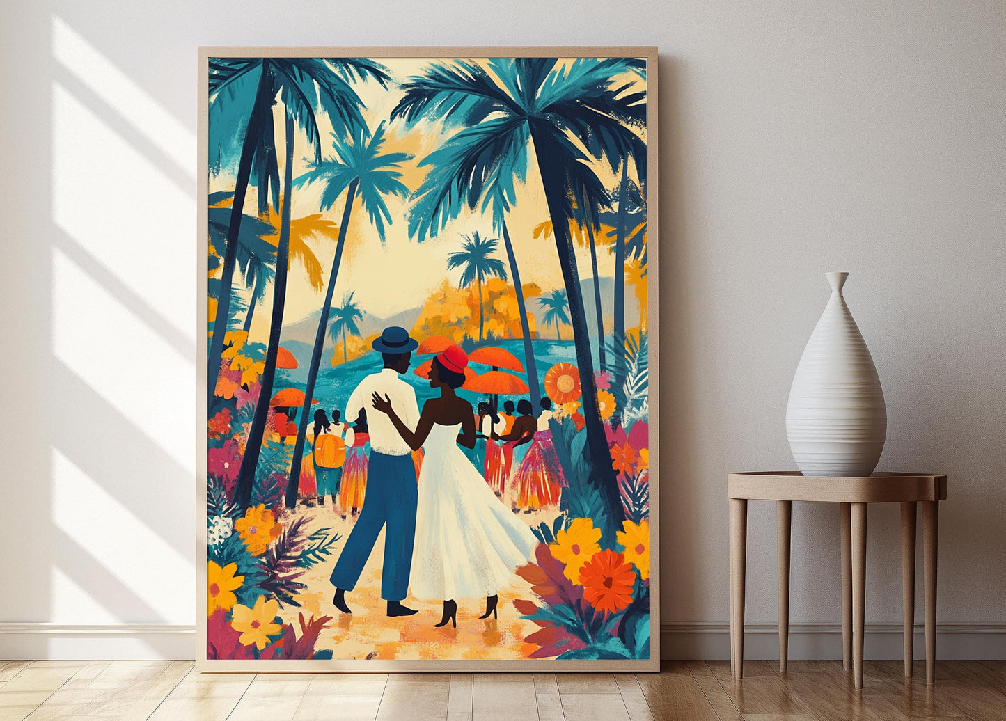 Affiche Célébration de Mariage Mozambicain – Illustration Art Décor Palmier