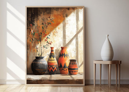 Affiche Art en Poterie Africaine – Illustration Céramique Géométrique