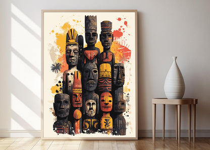 Affiche Statue Africaine – Illustration d’un Guerrier Tribal et Figure de Fertilité