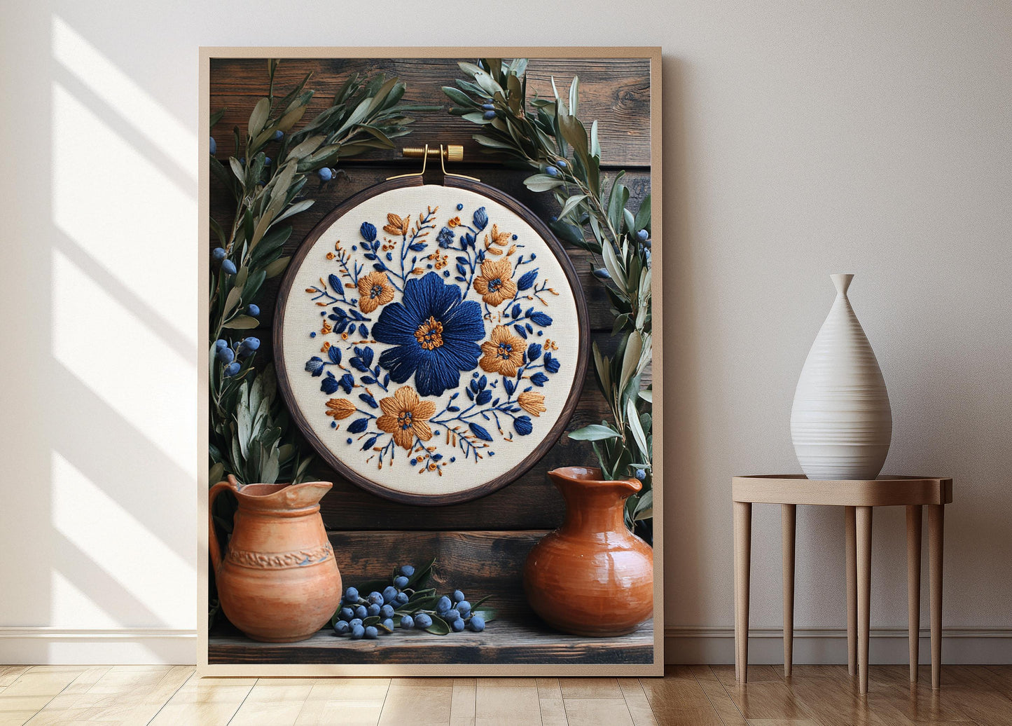 Affiche Broderie Sicilienne – Poster Artisanal en Cerceau Bois