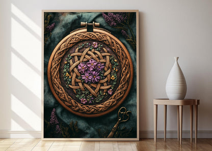 Affiche Celtique Irlandaise – Poster Art de Broderie en Cerceau en Bois