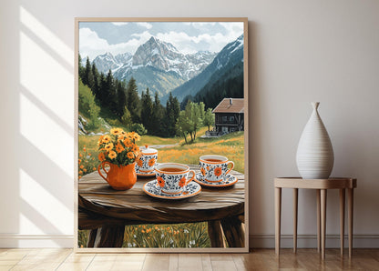 Affiche Set de Thé Autrichien – Poster Décor Chalet Alpin