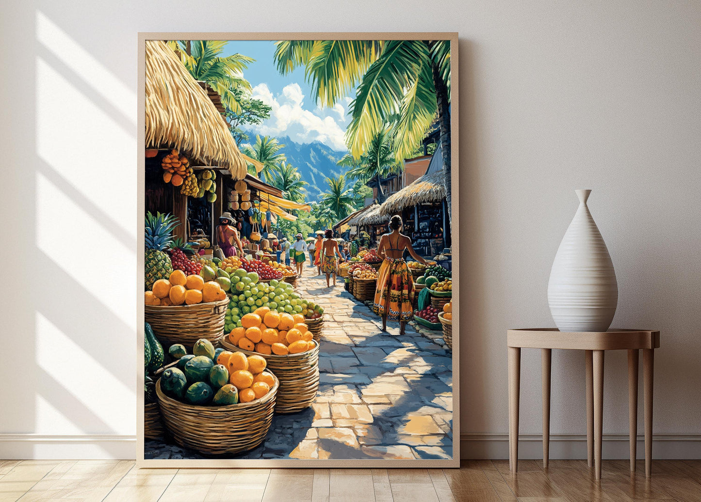Affiche Marché de Fruits Tahitiens – Illustration Artisanal Polynésien