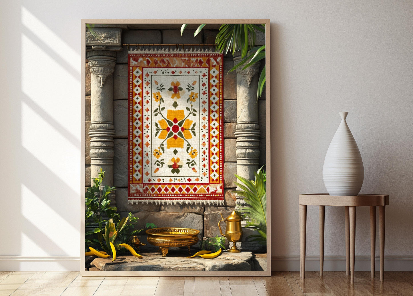 Affiche Kolam Sud Indien – Poster Tapisserie Géométrique Élégante