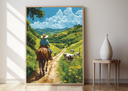 Affiche Paysan Panaméen à Cheval – Illustration de Campagne, Décor Central Américain