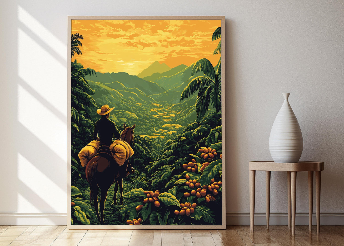 Affiche Fermier Salvadorien à Cheval – Art Imprimé de Café Rurale