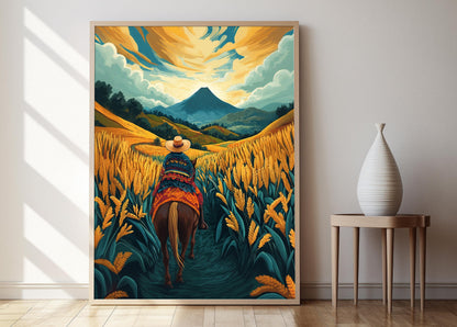 Affiche Fermier Guatémaltèque à Cheval – Art des Hautes Terres d'Amérique Centrale