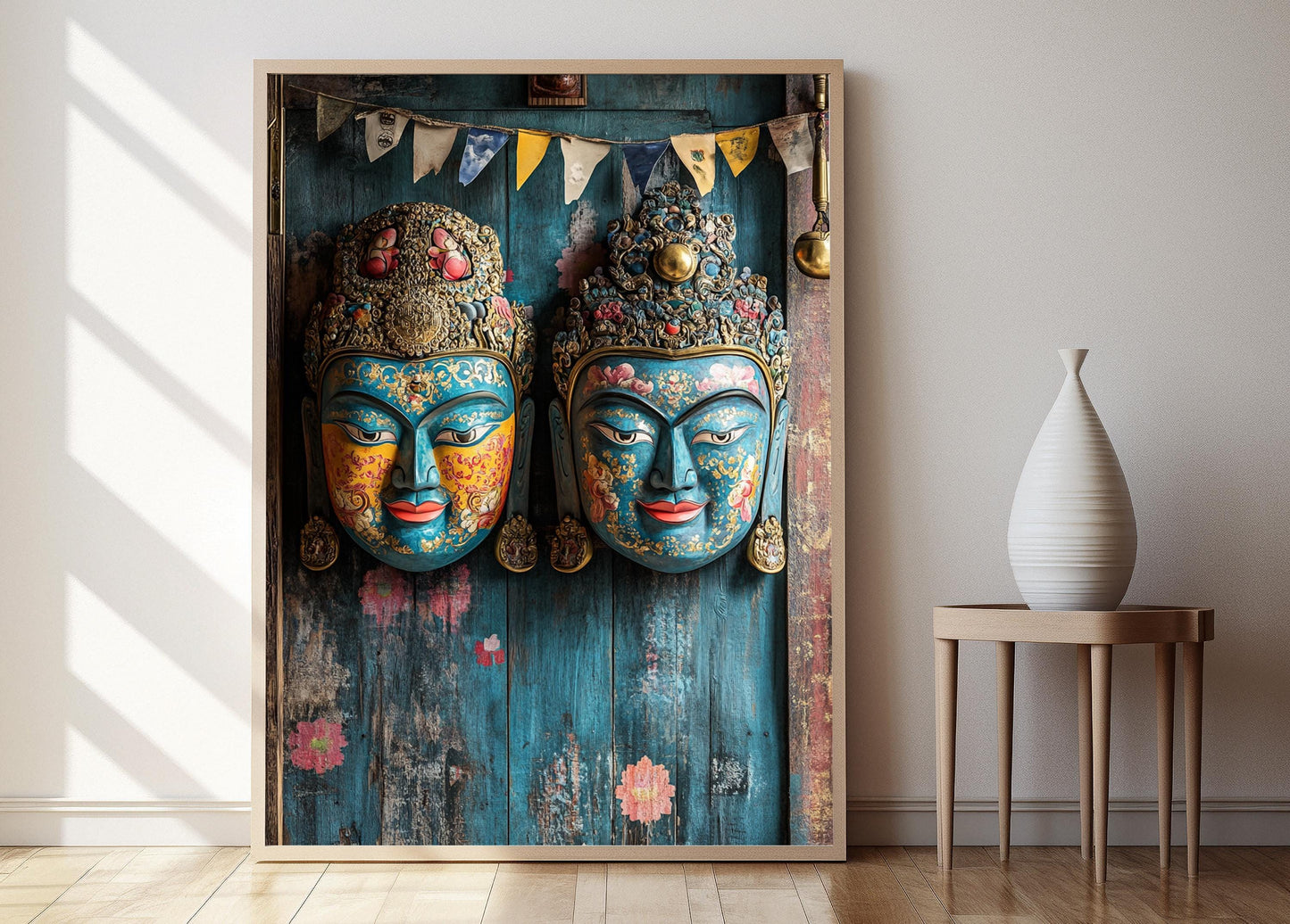 Affiche Masque Cérémonial Tibétain – Illustration Art Peinte à la Main