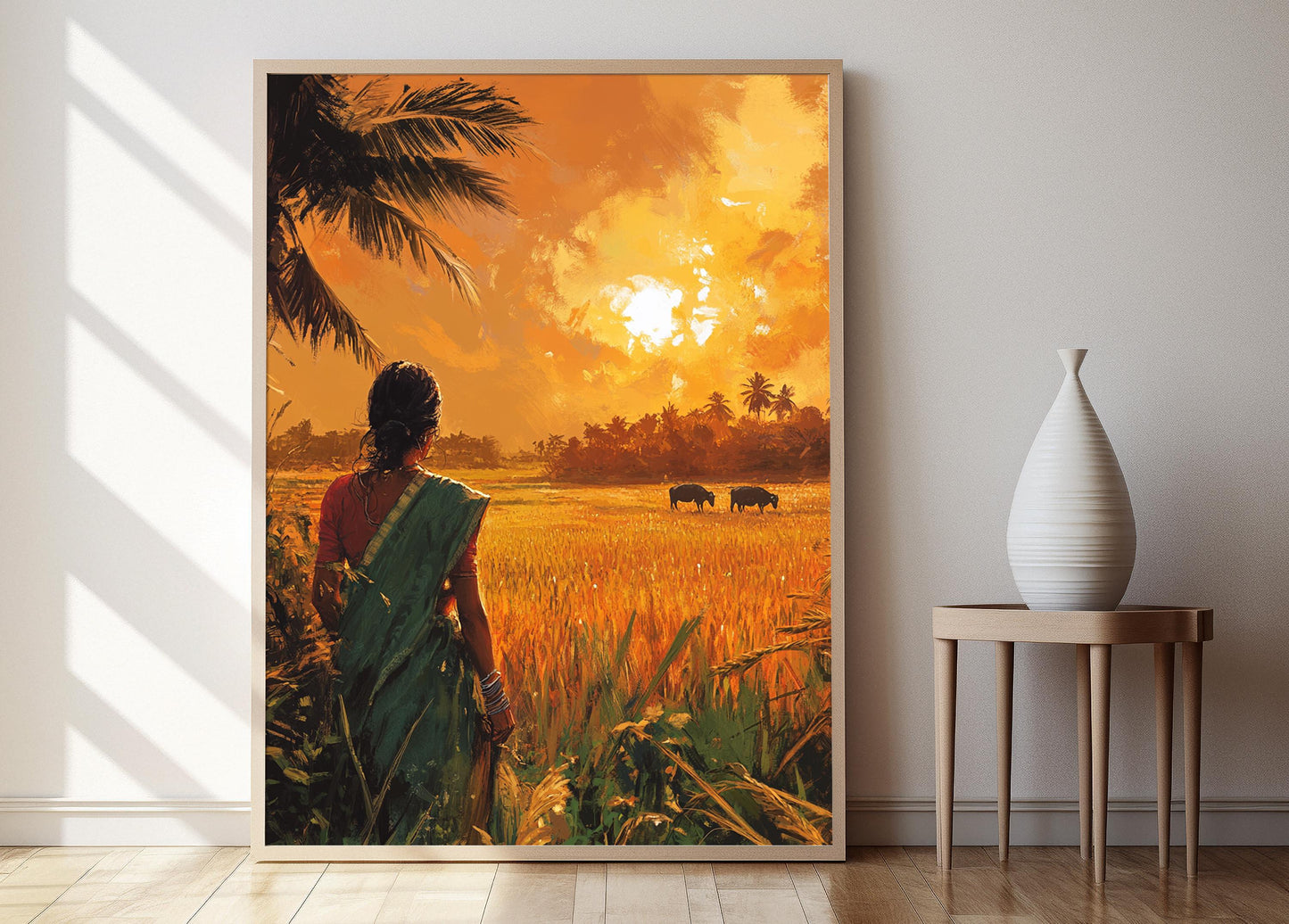 Affiche Femme Bangle dans un Champ de Riz – Poster Décor Rural