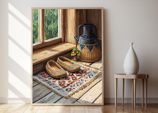 Affiche Traditionnelle Russe – Poster Illustration des Chaussures Lapti