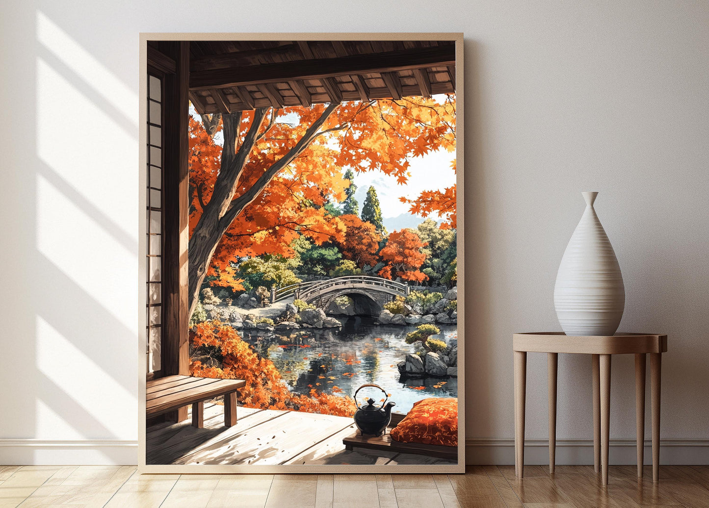 Affiche Hiroshima Terrasse avec Jardin – Poster Décor Automne Érable