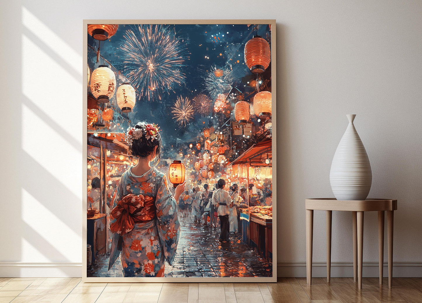 Affiche Festival d'Été – Impression d'Art Femme Japonaise en Yukata