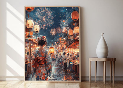 Affiche Festival d'Été – Impression d'Art Femme Japonaise en Yukata