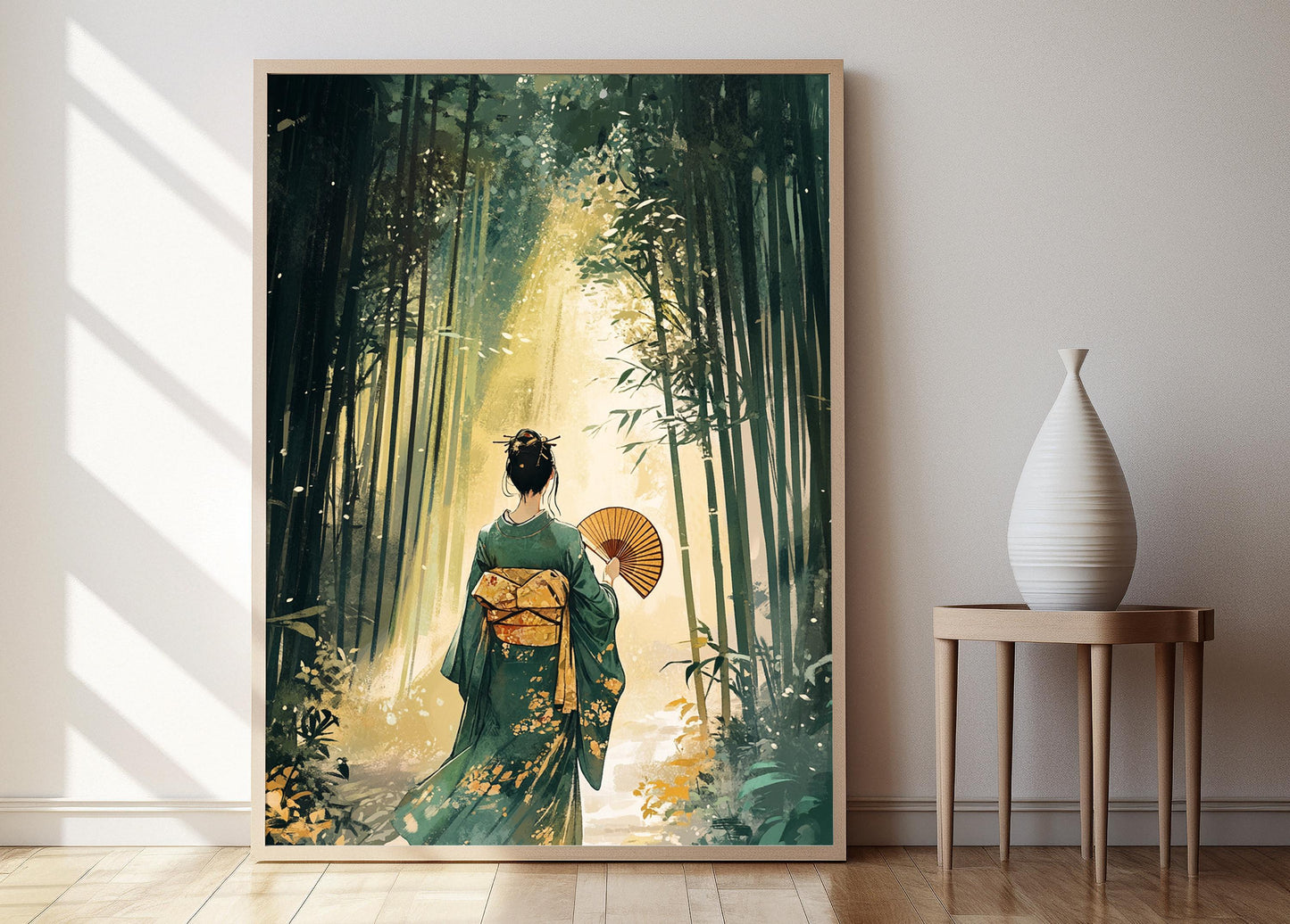 Affiche Forêt de Bambous Japonaise – Poster Femme en Kimono Traditionnel