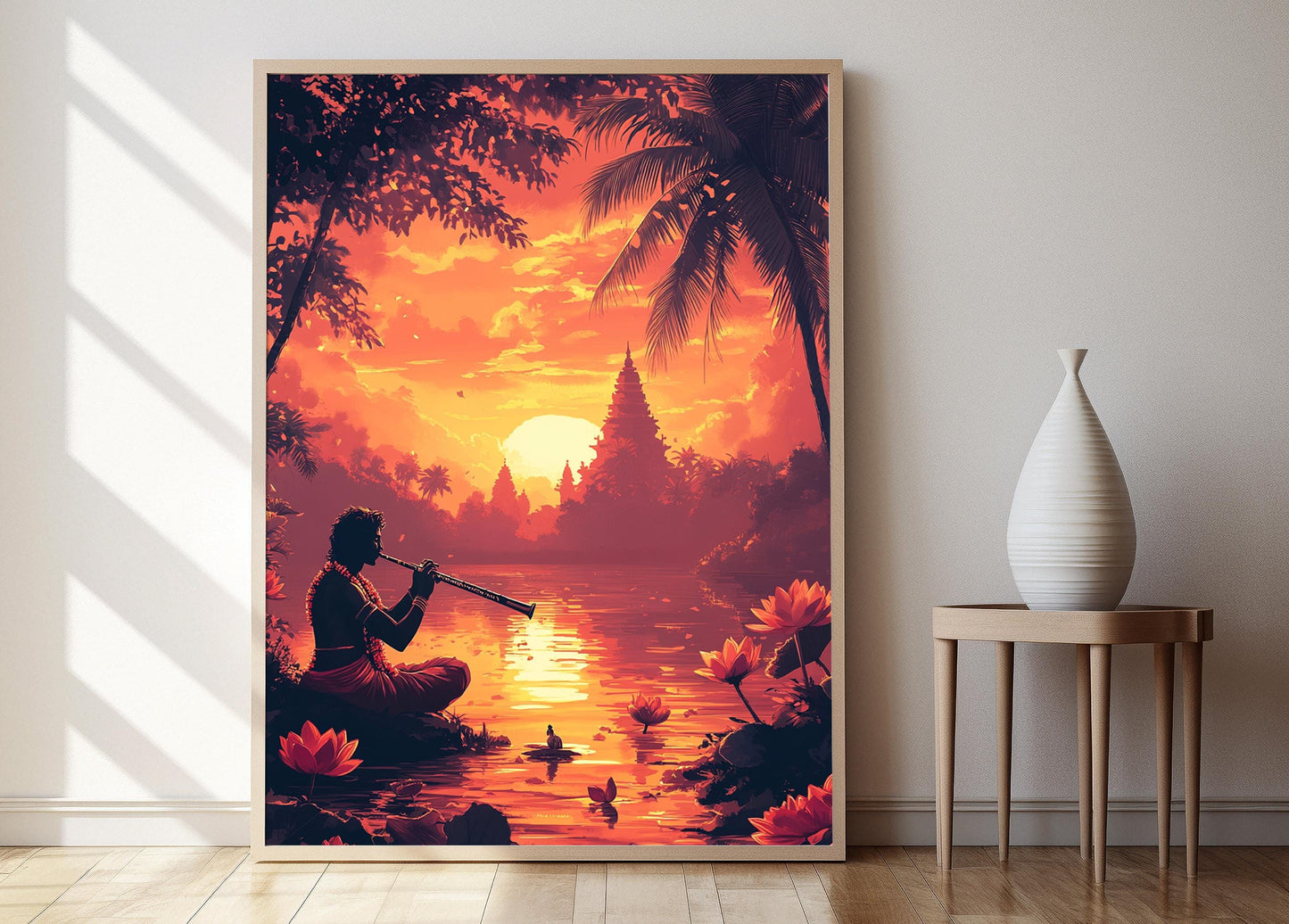 Affiche Artiste Flûtiste Indien – Poster Musique Classique au Bord de l'Eau