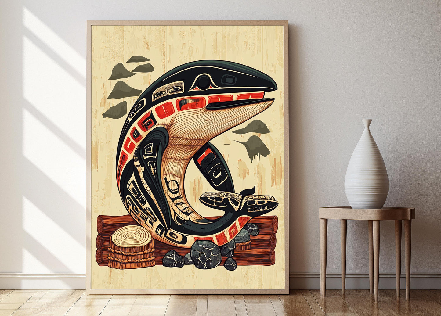 Affiche Carving de Baleine Haida – Art Traditionnel en Bois