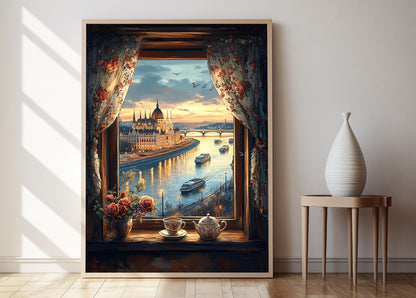 Affiche Budapest – Poster Art de la Fenêtre Rustique sur le Danube
