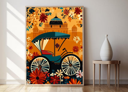 Affiche Rickshaw Colorée – Imprimé Art de Transport Traditionnel Indien