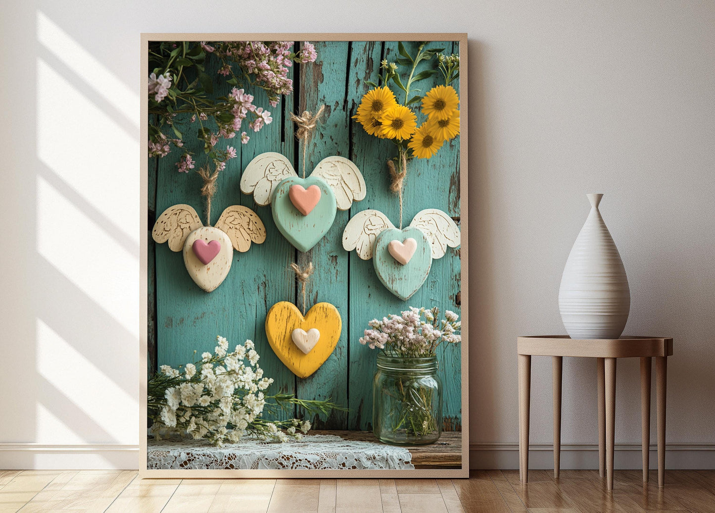 Affiche Cœur d'Ange en Bois – Illustration Rustique de Foi Chrétienne