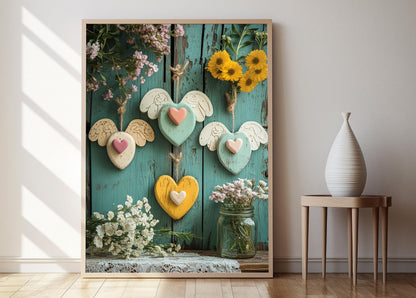 Affiche Cœur d'Ange en Bois – Illustration Rustique de Foi Chrétienne