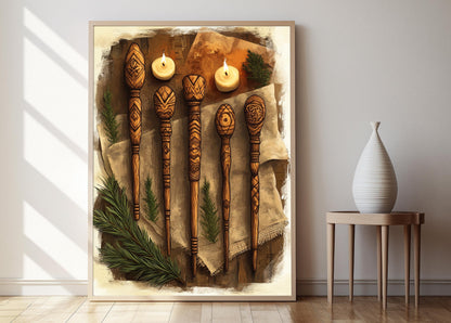 Affiche Bâton de Berger – Illustration Rustique en Bois de Foi