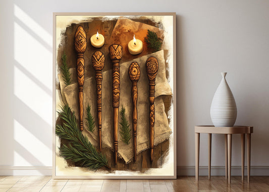 Affiche Bâton de Berger – Illustration Rustique en Bois de Foi