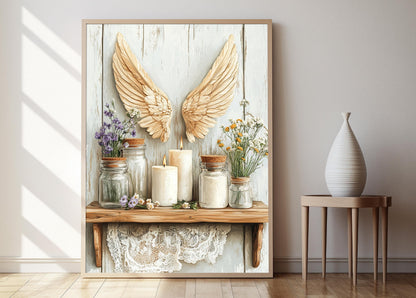 Affiche Aile d'Ange – Illustration en Bois Rustique Chrétiens
