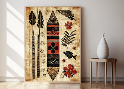 Affiche Ngatu Tongien – Poster Art en Écorce Traditionnelle