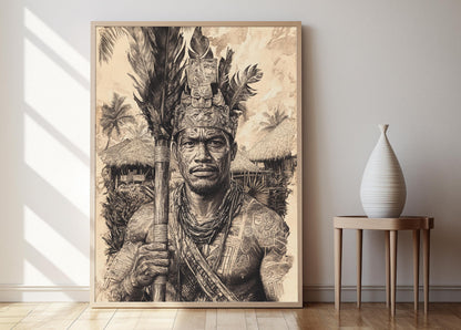 Affiche Guerrier Tongan – Art Océanique, Culture Indigène