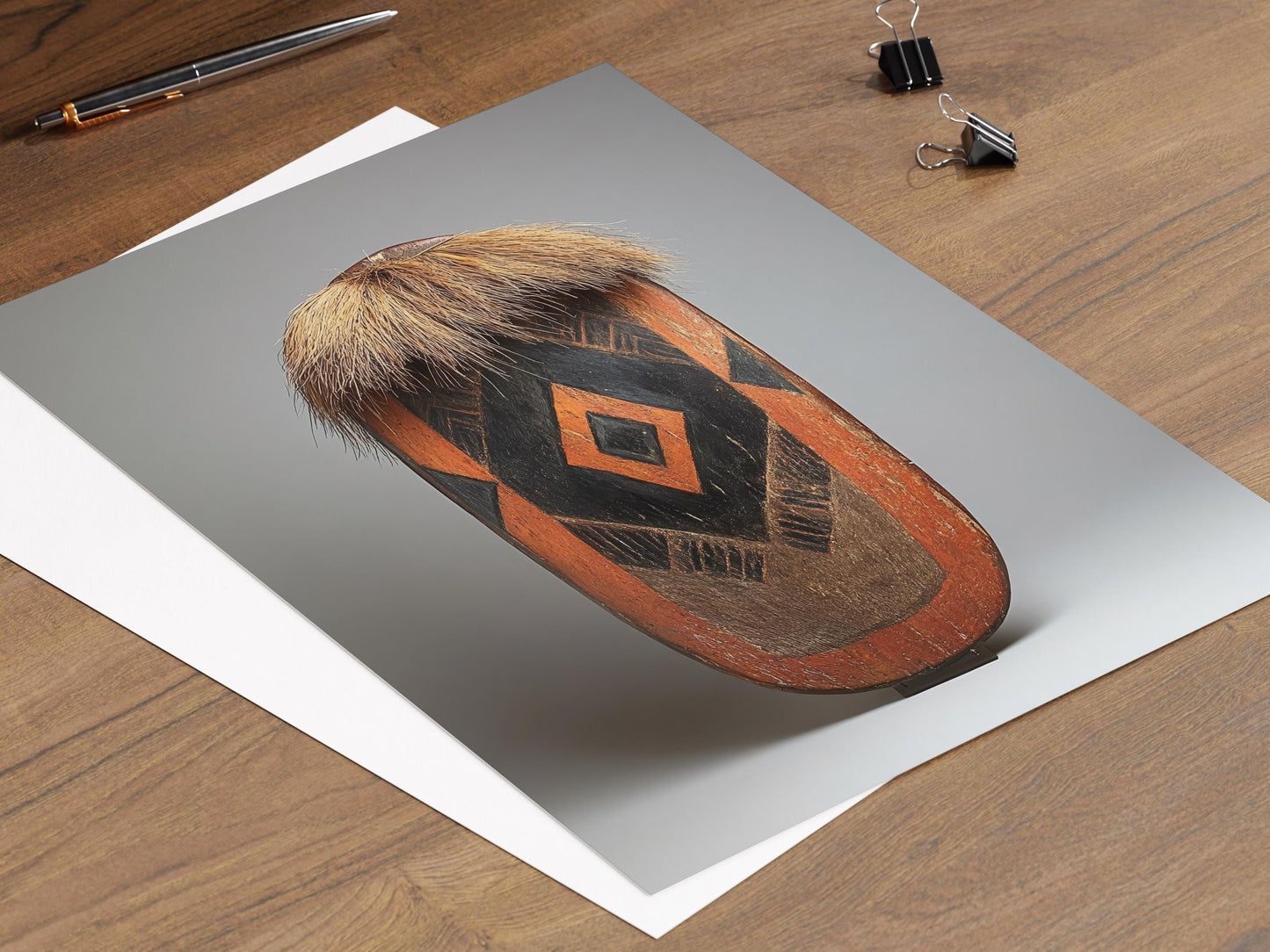 Affiche Bouclier de Guerre – Art impression géométrique aux tons terreux