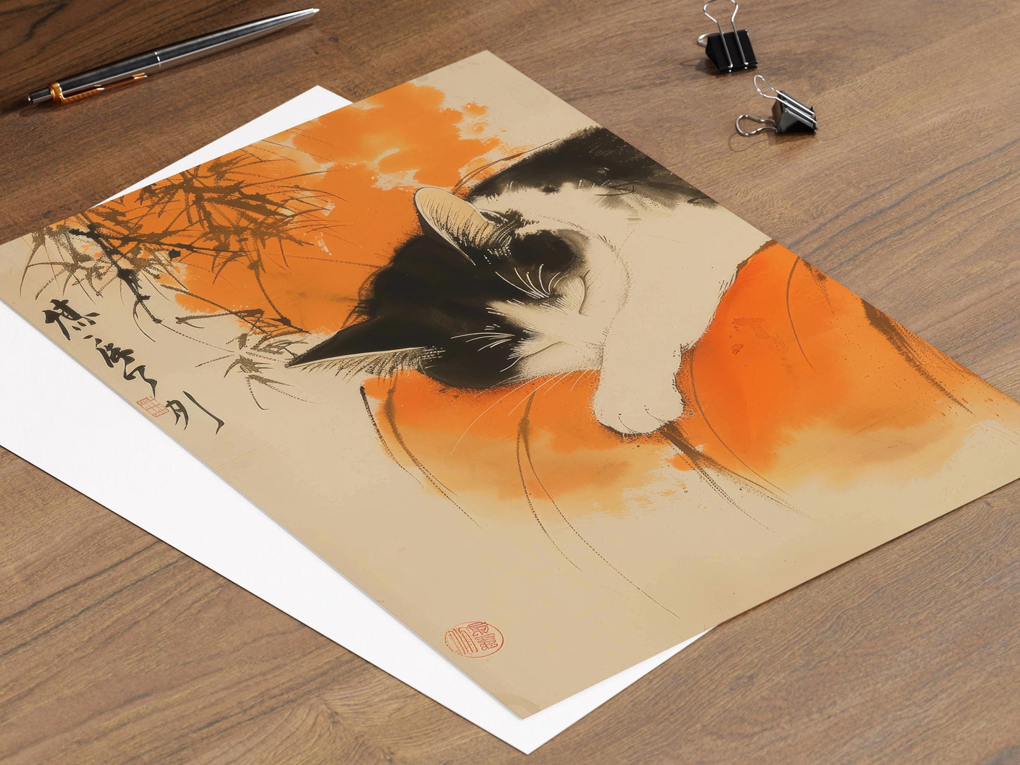 Affiche Chat Japonais – Poster Art Vintage Wabi Sabi pour Doux Rêves